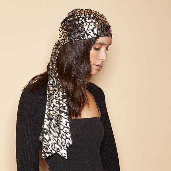 Eugenia Kim Gigi Leopard Metallic Headscarf