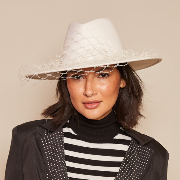 Eugenia Kim Harlowe Asymmetric Veil Fedora