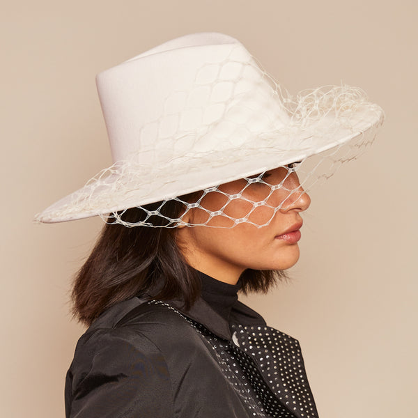 Eugenia Kim Harlowe Asymmetric Veil Fedora
