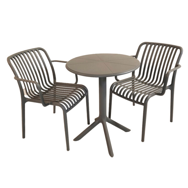 Europa Leisure Anders Bistro Table Nickel Grey With 2 Alma Armchair Nickel Grey - Europa Leisure (UK)