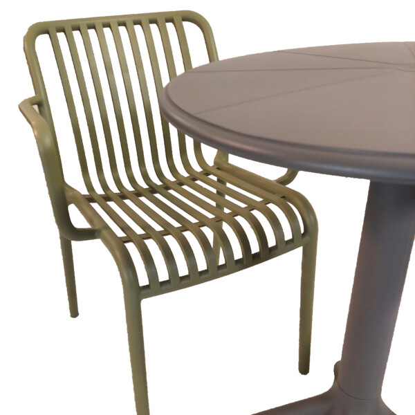 Europa Leisure Anders Bistro Table Nickel Grey With 2 Alma Armchair Avocado Green - Europa Leisure (UK)