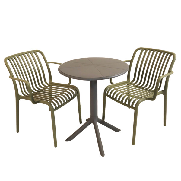 Europa Leisure Anders Bistro Table Nickel Grey With 2 Alma Armchair Avocado Green - Europa Leisure (UK)