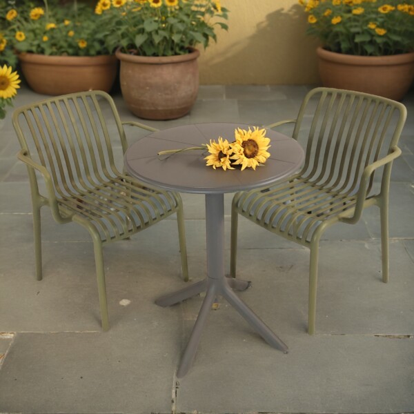 europa leisure Anders bistro table Nickel Grey with 2 Alma armchair Avocado Green - Europa Leisure (UK)