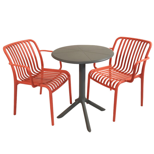 Europa Leisure Anders Bistro Table Nickel Grey With 2 Alma Armchair Chilli Red - Europa Leisure (UK)