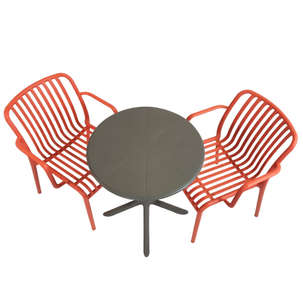 Europa Leisure Anders Bistro Table Nickel Grey With 2 Alma Armchair Chilli Red - Europa Leisure (UK)