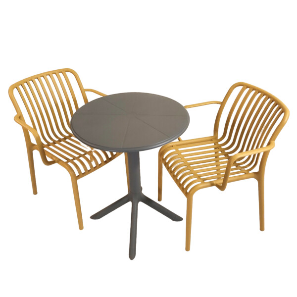 Europa Leisure Anders Bistro Table Nickel Grey With 2 Alma Armchair Saffron Yellow - Europa Leisure (UK)