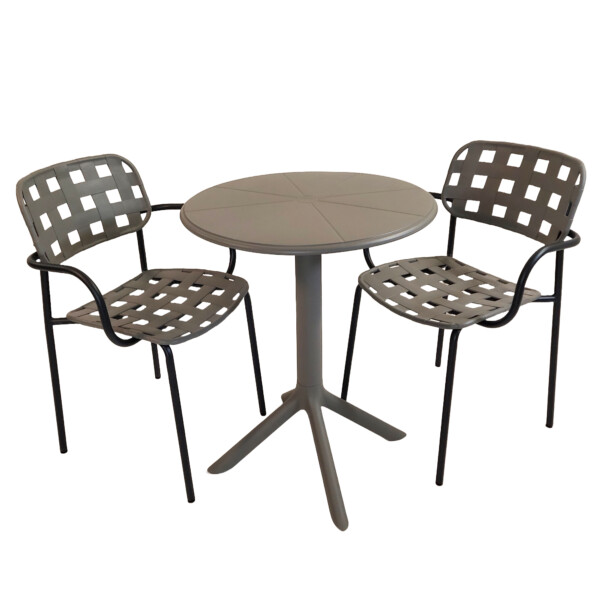 Europa Leisure Anders Bistro Table Nickel Grey With 2 Karin Armchairs Nickel Grey And Black - Europa Leisure (UK)