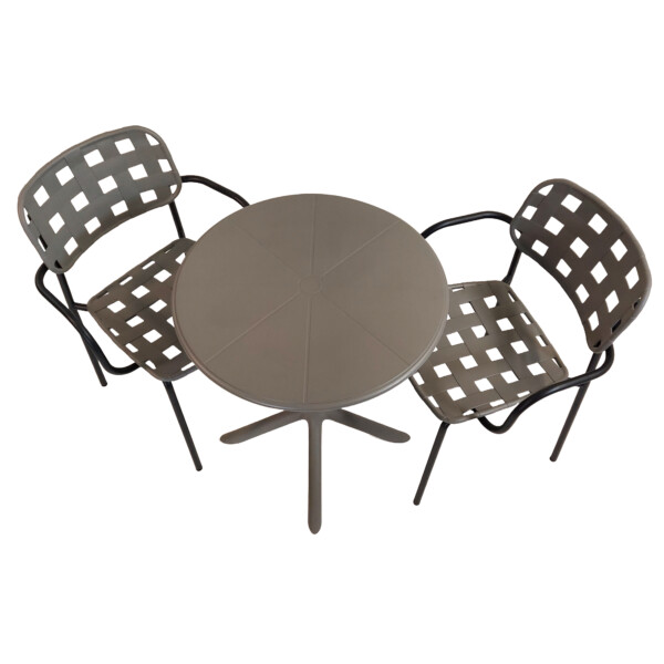 Europa Leisure Anders Bistro Table Nickel Grey With 2 Karin Armchairs Nickel Grey And Black - Europa Leisure (UK)