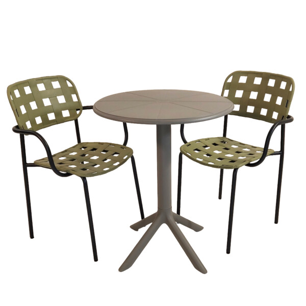 Europa Leisure Anders Bistro Table Nickel Grey With 2 Karin Armchairs Avocado And Black - Europa Leisure (UK)