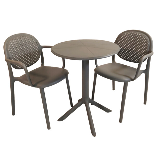 Europa Leisure Anders Bistro Table Nickel Grey With 2 Stina Armchairs Nickel Grey - Europa Leisure (UK)
