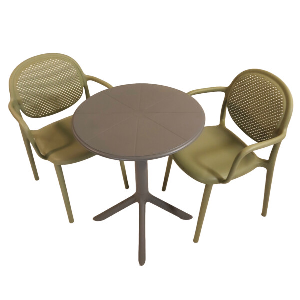 Europa Leisure Anders Bistro Table Nickel Grey With 2 Stina Armchairs Avocado Green - Europa Leisure (UK)