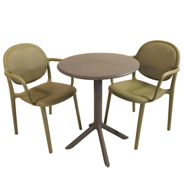 Europa Leisure Anders Bistro Table Nickel Grey With 2 Stina Armchairs Avocado Green - Europa Leisure (UK)