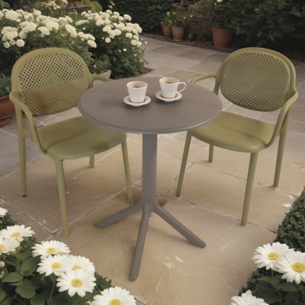 europa leisure Anders bistro table Nickel Grey with 2 Stina armchairs Avocado Green - Europa Leisure (UK)