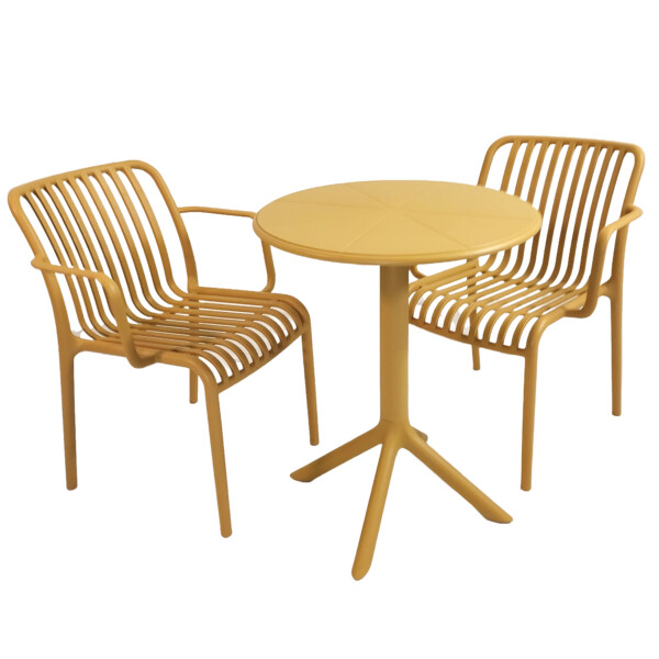 Europa Leisure Anders Bistro Table Saffron Yellow With 2 Alma Armchair Saffron Yellow - Europa Leisure (UK)