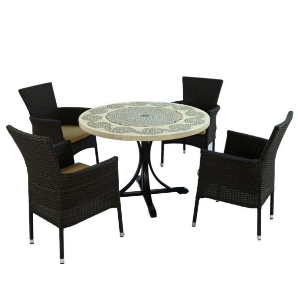 Europa Leisure AVIGNON Dining Table With 4 STOCKHOLM Brown Chairs Set