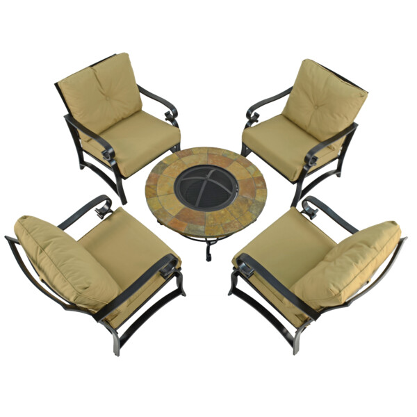 Europa Leisure BAYFIELD FIREPIT 89cm COFFEE Table With 4 WINDSOR DELUXE LOUNGE Chair Set