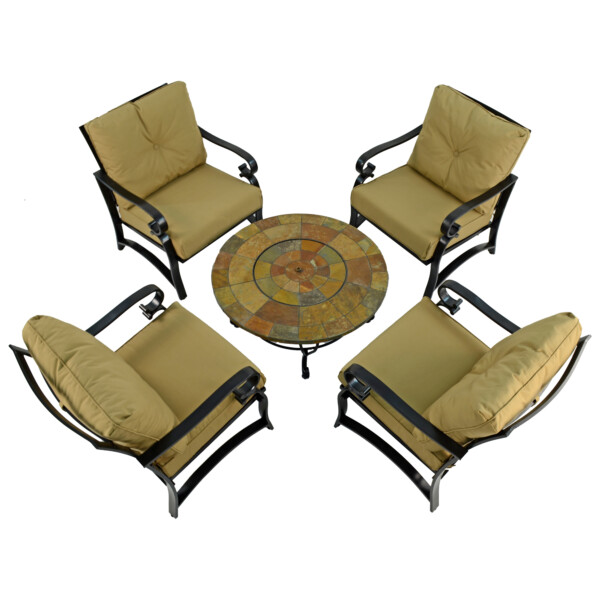 Europa Leisure BAYFIELD FIREPIT 89cm COFFEE Table With 4 WINDSOR DELUXE LOUNGE Chair Set
