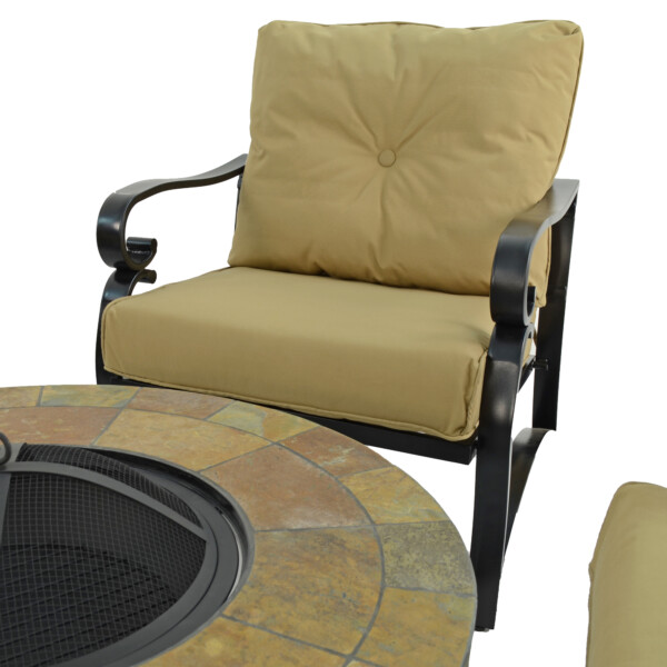 Europa Leisure BAYFIELD FIREPIT 89cm COFFEE Table With 4 WINDSOR DELUXE LOUNGE Chair Set