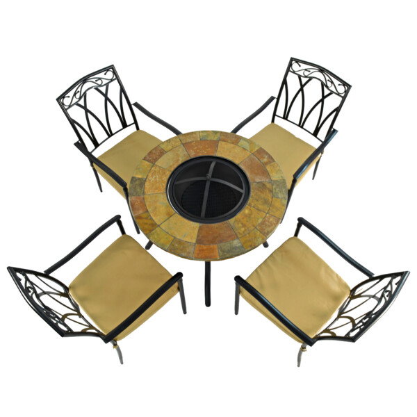 Europa Leisure BAYFIELD FIREPIT 89cm Table With 4 ASCOT Chairs Set