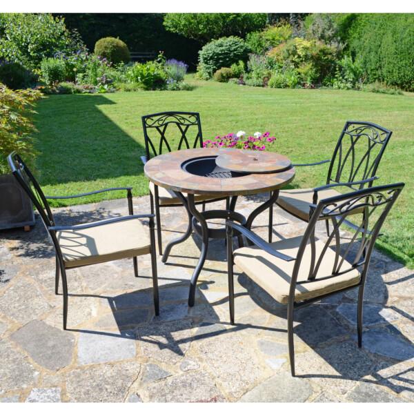 Europa Leisure BAYFIELD FIREPIT 89cm Table With 4 ASCOT Chairs Set