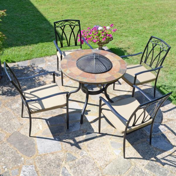 europa leisure BAYFIELD FIREPIT 89cm Table with 4 ASCOT Chairs Set
