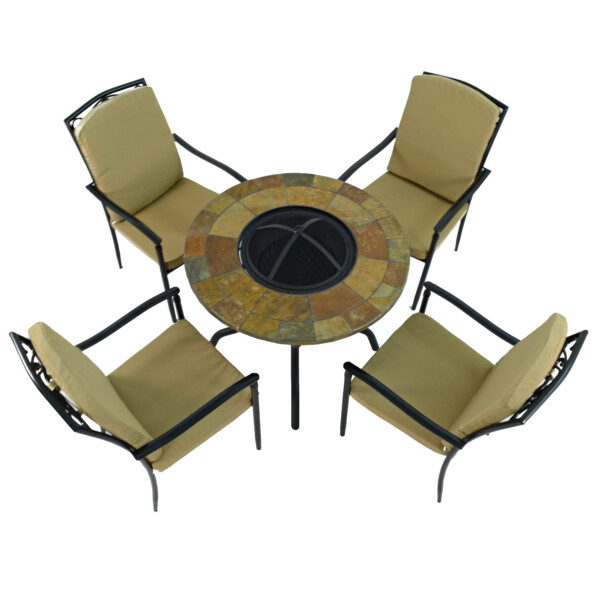 Europa Leisure BAYFIELD FIREPIT 89cm Table With 4 ASCOT DELUXE Chairs Set
