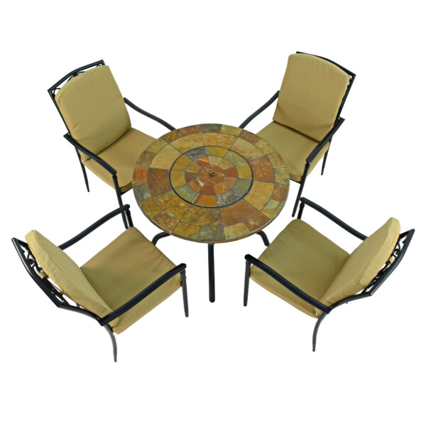 Europa Leisure BAYFIELD FIREPIT 89cm Table With 4 ASCOT DELUXE Chairs Set