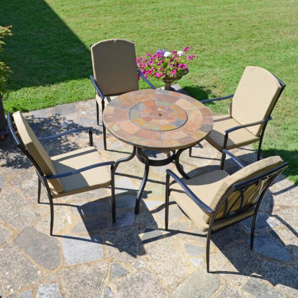 Europa Leisure BAYFIELD FIREPIT 89cm Table With 4 ASCOT DELUXE Chairs Set