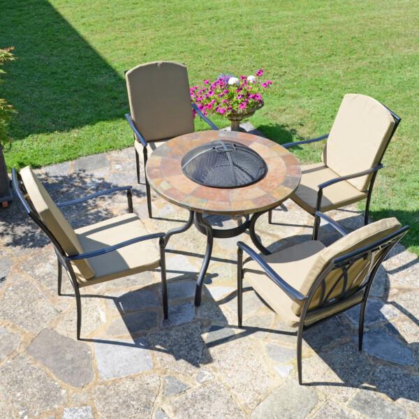 europa leisure BAYFIELD FIREPIT 89cm Table with 4 ASCOT DELUXE Chairs Set