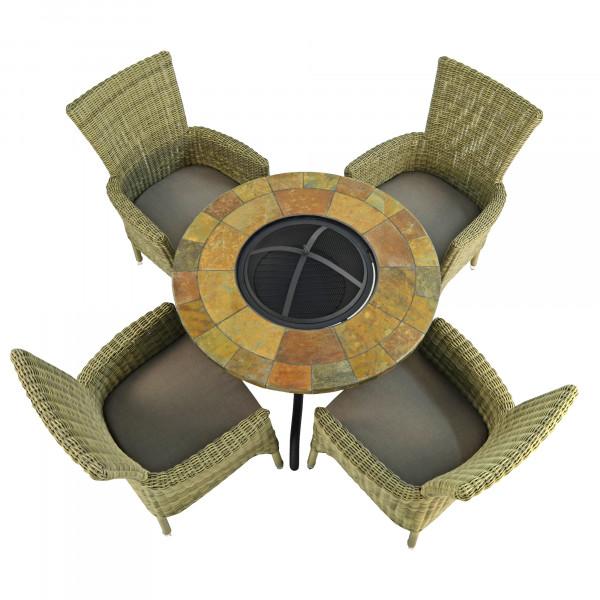 europa leisure BAYFIELD FIREPIT 89cm Table with 4 DORCHESTER Chairs Set