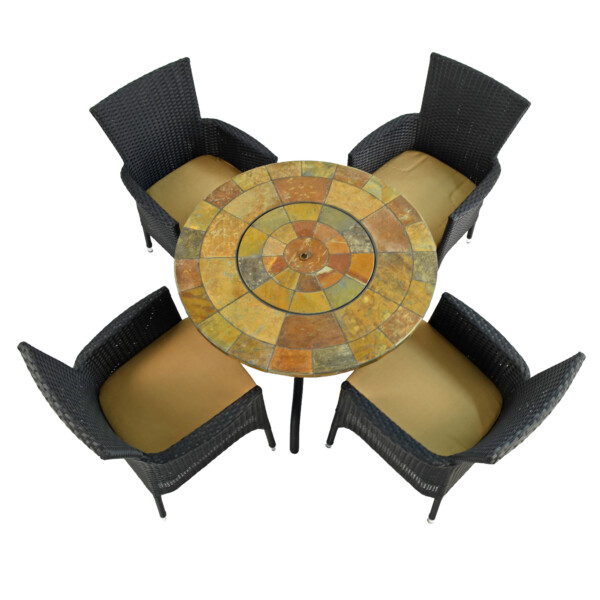 Europa Leisure BAYFIELD FIREPIT 89cm Table With 4 STOCKHOLM Black Chairs Set