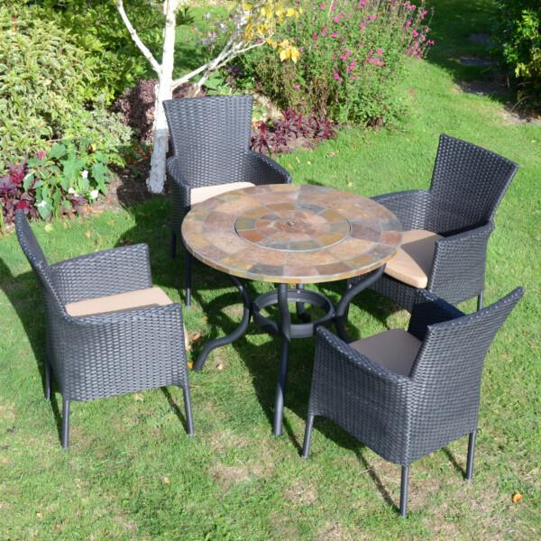 Europa Leisure BAYFIELD FIREPIT 89cm Table With 4 STOCKHOLM Black Chairs Set