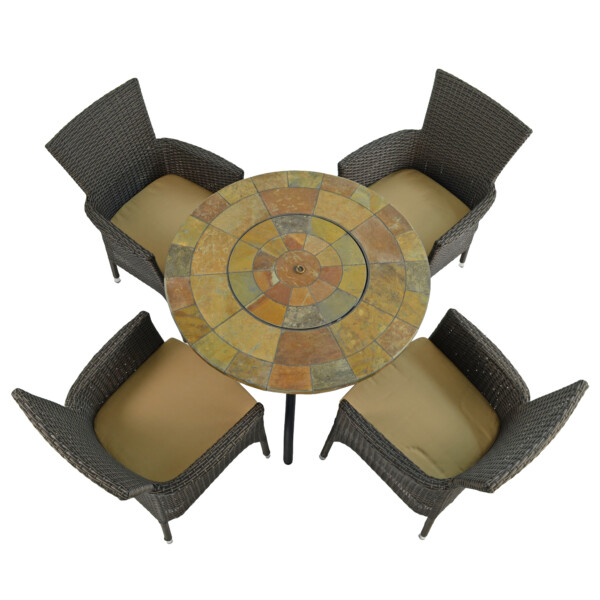 Europa Leisure BAYFIELD FIREPIT 89cm Table With 4 STOCKHOLM Brown Chairs Set