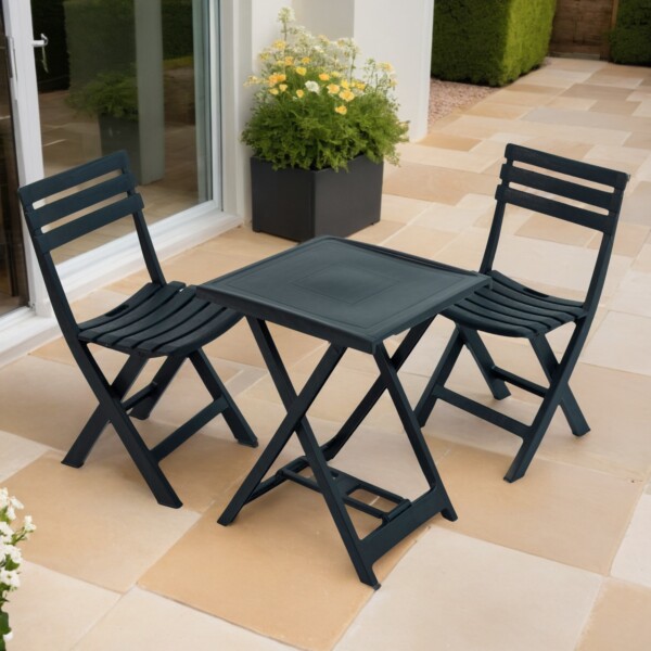 europa leisure BORETTO Folding Table with 2 BRESCIA Chairs Set Anthracite