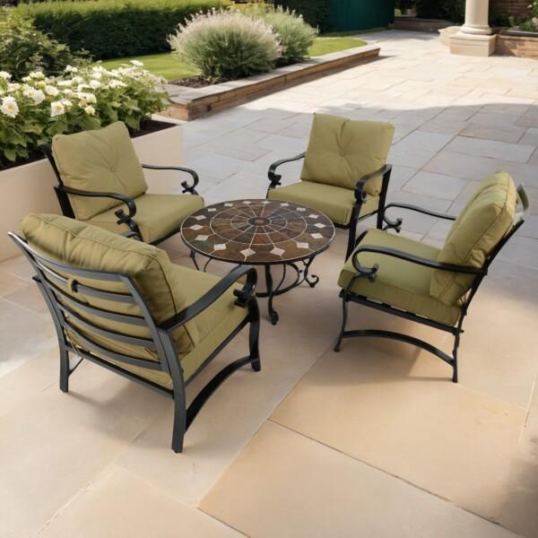 europa leisure GRANADA 91cm COFFEE Table with 4 WINDSOR DELUXE LOUNGE Chair Set