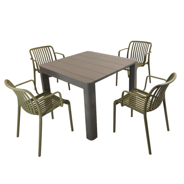 Europa Leisure Henrik 100 Dining Table In Nickel Grey With 4 Alma Armchairs In Avocado - Europa Leisure (UK)