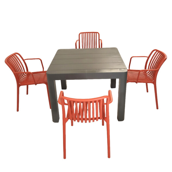 Europa Leisure Henrik 100 Dining Table In Nickel Grey With 4 Alma Armchairs In Chilli Red - Europa Leisure (UK)