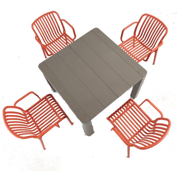 Europa Leisure Henrik 100 Dining Table In Nickel Grey With 4 Alma Armchairs In Chilli Red - Europa Leisure (UK)