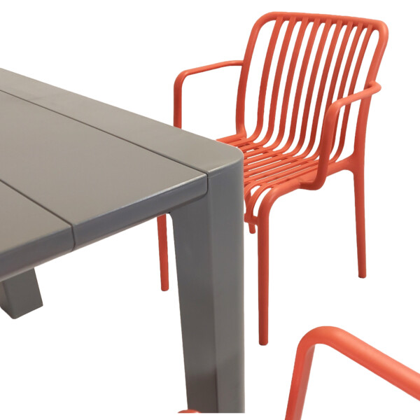 Europa Leisure Henrik 100 Dining Table In Nickel Grey With 4 Alma Armchairs In Chilli Red - Europa Leisure (UK)