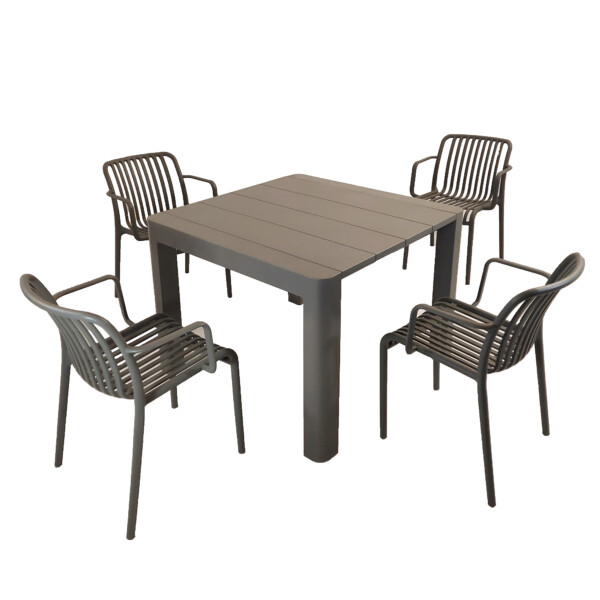 Europa Leisure Henrik 100 Dining Table In Nickel Grey With 4 Alma Armchairs In Nickel Grey - Europa Leisure (UK)
