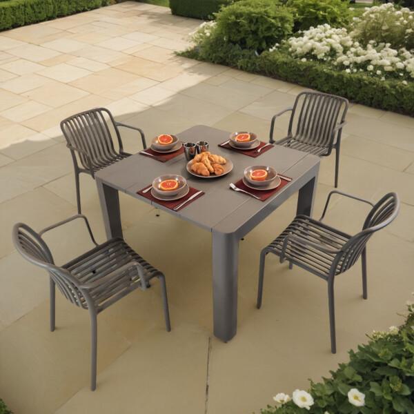 europa leisure Henrik 100 Dining Table in Nickel Grey with 4 Alma Armchairs in Nickel Grey - Europa Leisure (UK)