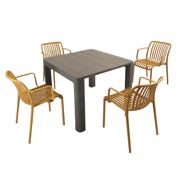 Europa Leisure Henrik 100 Dining Table In Nickel Grey With 4 Alma Armchairs In Saffron Yellow - Europa Leisure (UK)