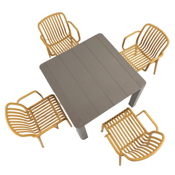 Europa Leisure Henrik 100 Dining Table In Nickel Grey With 4 Alma Armchairs In Saffron Yellow - Europa Leisure (UK)