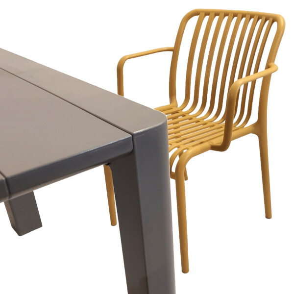 Europa Leisure Henrik 100 Dining Table In Nickel Grey With 4 Alma Armchairs In Saffron Yellow - Europa Leisure (UK)