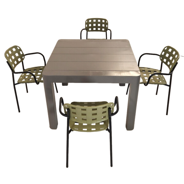 Europa Leisure Henrik 100 Dining Table In Nickel Grey With 4 Karin Armchairs In Avocado & Black - Europa Leisure (UK)