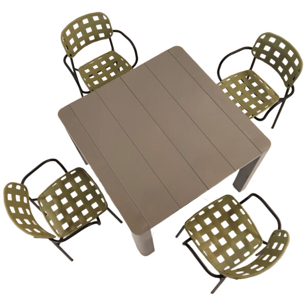 Europa Leisure Henrik 100 Dining Table In Nickel Grey With 4 Karin Armchairs In Avocado & Black - Europa Leisure (UK)