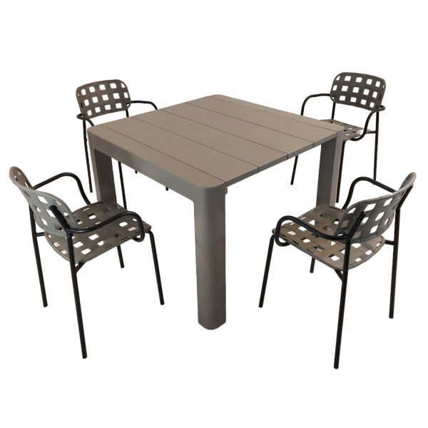 Europa Leisure Henrik 100 Dining Table In Nickel Grey With 4 Karin Armchairs In Nickel Grey & Black - Europa Leisure (UK)