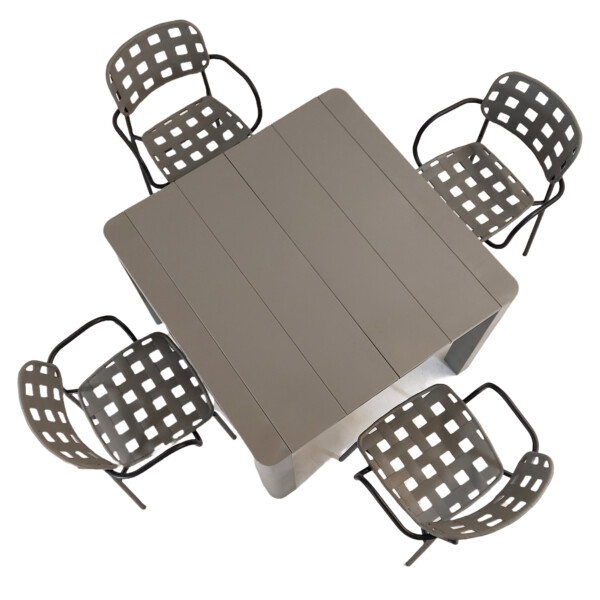Europa Leisure Henrik 100 Dining Table In Nickel Grey With 4 Karin Armchairs In Nickel Grey & Black - Europa Leisure (UK)