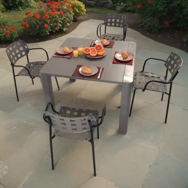 europa leisure Henrik 100 Dining Table in Nickel Grey with 4 Karin Armchairs in Nickel Grey & Black - Europa Leisure (UK)