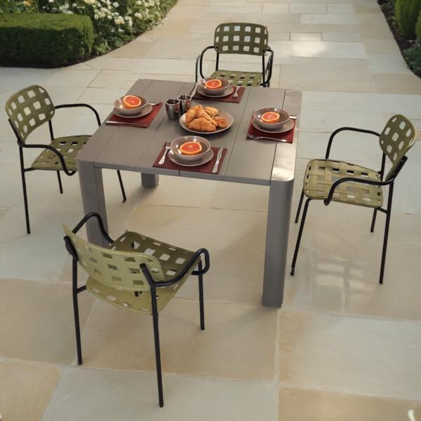 europa leisure Henrik 100 Dining Table in Nickel Grey with 4 Karin Armchairs in Avocado & Black - Europa Leisure (UK)